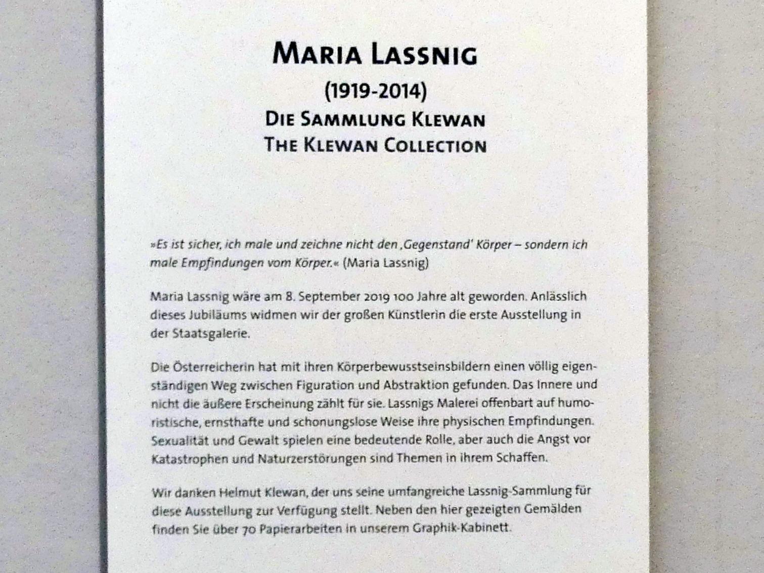 Stuttgart, Staatsgalerie, Ausstellung "Maria Lassnig - Die Sammlung Klewan" vom 14.03.-28.07.2019, Bild 4/4