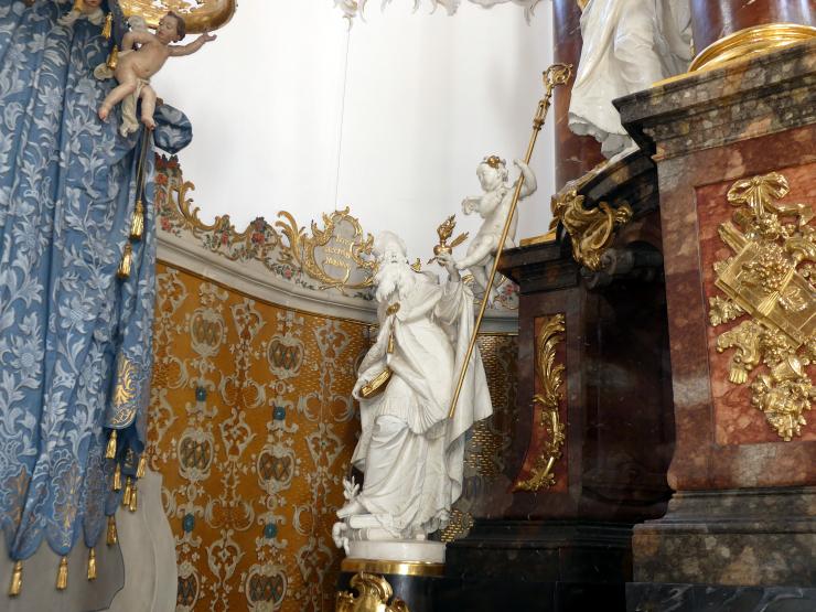 Ignaz Günther (1751–1775), Statue des heiligen Augustinus am Hochaltar, Neustift (Freising), ehem. Prämonstratenserklosterkirche, jetzt Pfarrkirche St. Peter und Paul, 1765, Bild 2/6