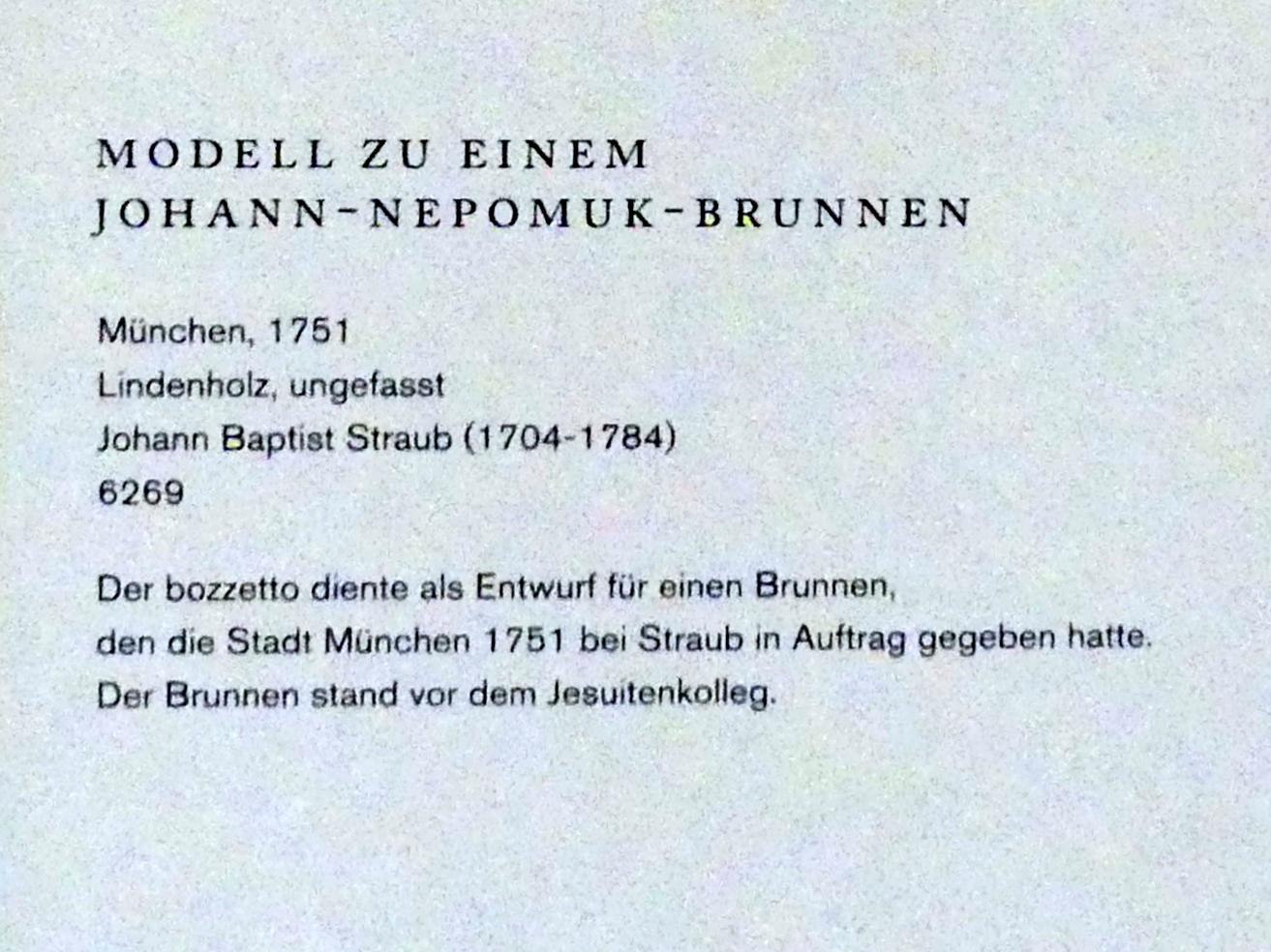 Johann Baptist Straub (1731–1777), Der hl. Johannes von Nepomuk in den Armen der Moldau, München, Platz vor dem Jesuitenkolleg, jetzt Augsburg, Maximilianmuseum, Sammlung Röhrer, 1751, Bild 2/2