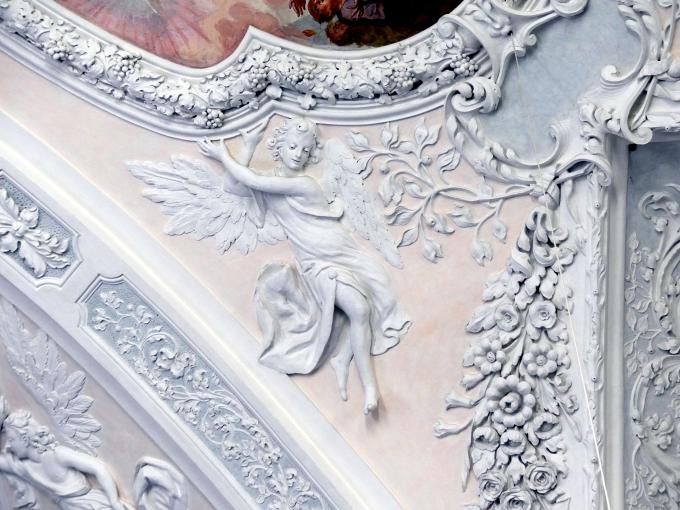 Johann Baptist Zimmermann (1701–1757), Stuck im Deckenbereich, Buxheim, ehemalige Reichskartause, jetzt Salesianerkloster, Klosterkirche Maria Saal, 1711–1712, Bild 7/8