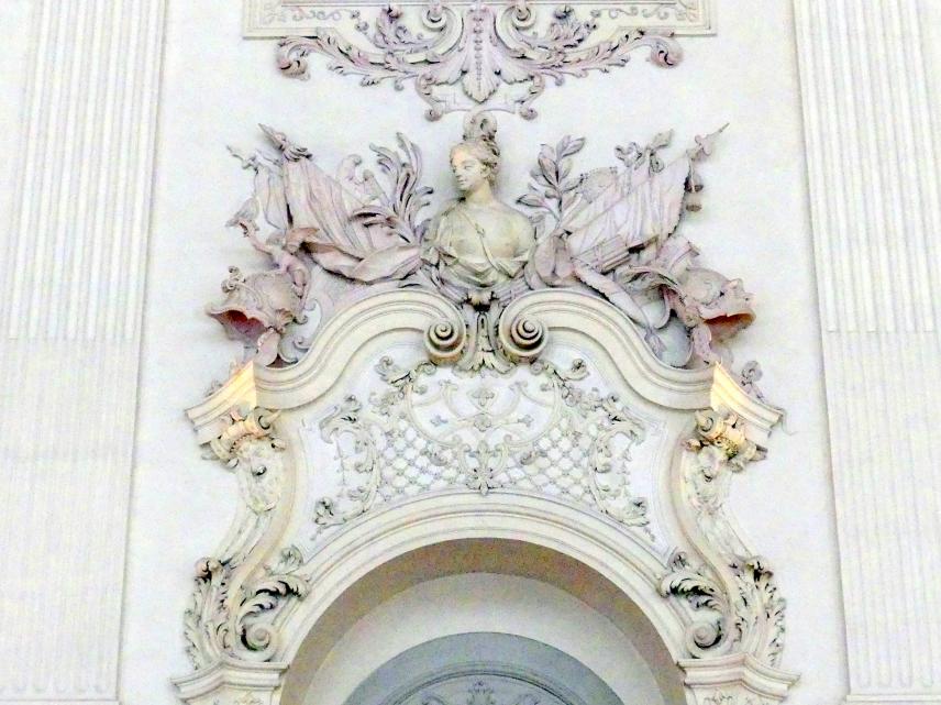 Johann Baptist Zimmermann (1701–1757), Stuck und Stuckfiguren im Weißen Saal (Decke und Wände), Schleißheim, Schlossanlage, Neues Schloß, 1722, Bild 4/6