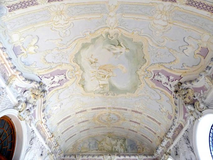 Johann Baptist Zimmermann (1701–1757), Stuck, verändert von Franz Xaver Feichtmayr d.J. 1764, im nördlichen Antecamera im Erdgeschoß (Billardzimmer), Wände, Schleißheim, Schlossanlage, Neues Schloß, 1723–1724, Bild 2/4