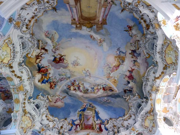Johann Baptist Zimmermann (1701–1757), Fresken im Hauptraum, Wies, Wallfahrtskirche Zum Gegeißelten Heiland (zur Prämonstratenser-Abtei Steingaden gehörig), 1753–1754, Bild 2/40