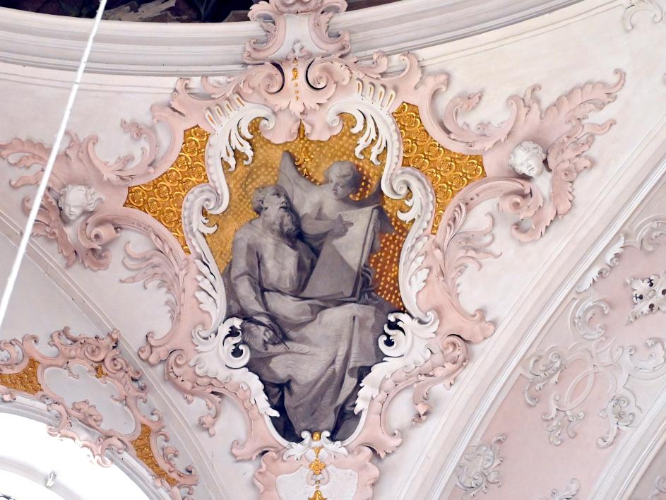 Matthäus Günther (1730–1787), Grisaille-Kartuschen Die vier Evangelisten, Mittenwald, Pfarrkirche St. Peter und Paul, 1740, Bild 2/4