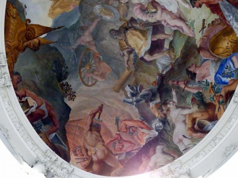 Cosmas Damian Asam (1713–1738), Laternenfresko Venus läßt bei Vulkan die Waffen des Aeneas schmieden, Schleißheim, Schlossanlage, Neues Schloß, 1720–1721, Bild 2/10