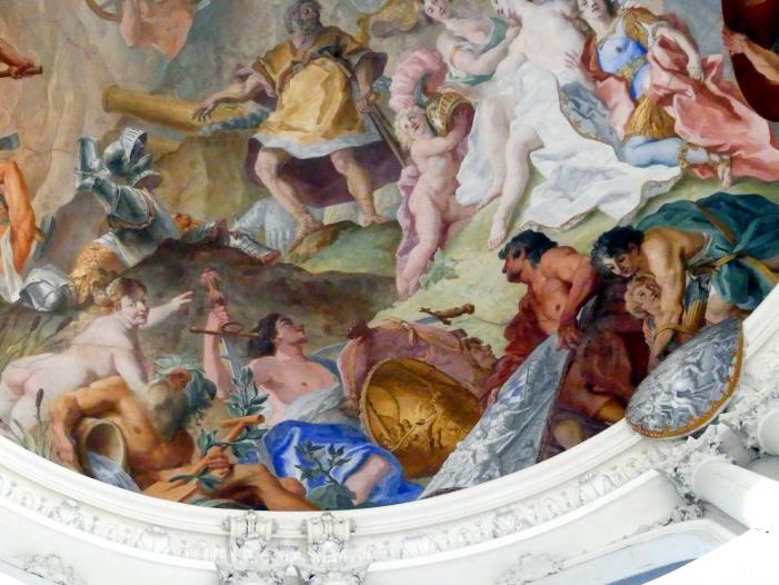 Cosmas Damian Asam (1713–1738), Laternenfresko Venus läßt bei Vulkan die Waffen des Aeneas schmieden, Schleißheim, Schlossanlage, Neues Schloß, 1720–1721, Bild 5/10