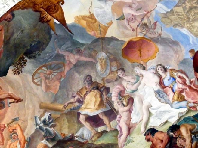 Cosmas Damian Asam (1713–1738), Laternenfresko Venus läßt bei Vulkan die Waffen des Aeneas schmieden, Schleißheim, Schlossanlage, Neues Schloß, 1720–1721, Bild 10/10