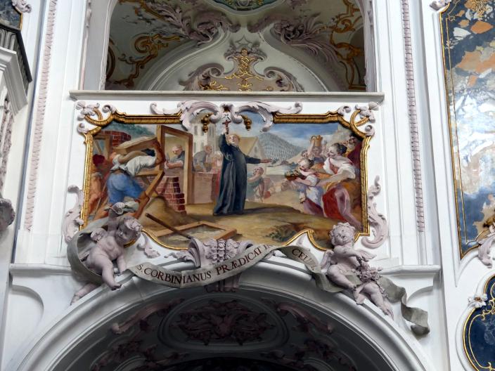 Cosmas Damian Asam (1713–1738), Fresko Die Tugenden des Hl. Korbinian an der Westpartie des Mittelschiffgewölbes, Freising, Dom St. Maria und St. Korbinian, 1723–1724, Bild 6/12