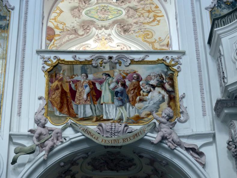 Cosmas Damian Asam (1713–1738), Fresko Die Tugenden des Hl. Korbinian an der Westpartie des Mittelschiffgewölbes, Freising, Dom St. Maria und St. Korbinian, 1723–1724, Bild 7/12