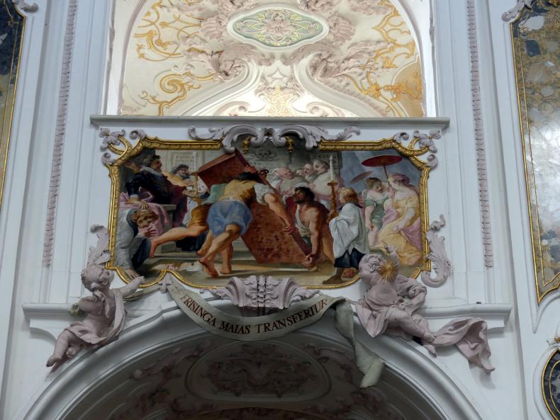 Cosmas Damian Asam (1713–1738), Fresko Die Tugenden des Hl. Korbinian an der Westpartie des Mittelschiffgewölbes, Freising, Dom St. Maria und St. Korbinian, 1723–1724, Bild 9/12