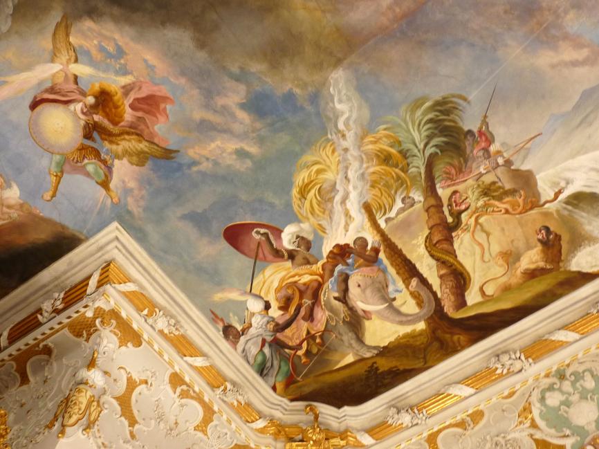 Cosmas Damian Asam (1713–1738), Deckenfresko Mysterium der Menschwerdung Christi, Ingolstadt, Asamkirche (Kongregationssaal Maria de Victoria, seit 1807 Kirche), 1734, Bild 2/22