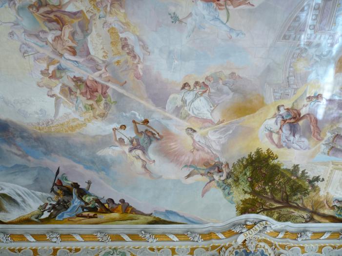 Cosmas Damian Asam (1713–1738), Deckenfresko Mysterium der Menschwerdung Christi, Ingolstadt, Asamkirche (Kongregationssaal Maria de Victoria, seit 1807 Kirche), 1734, Bild 5/22