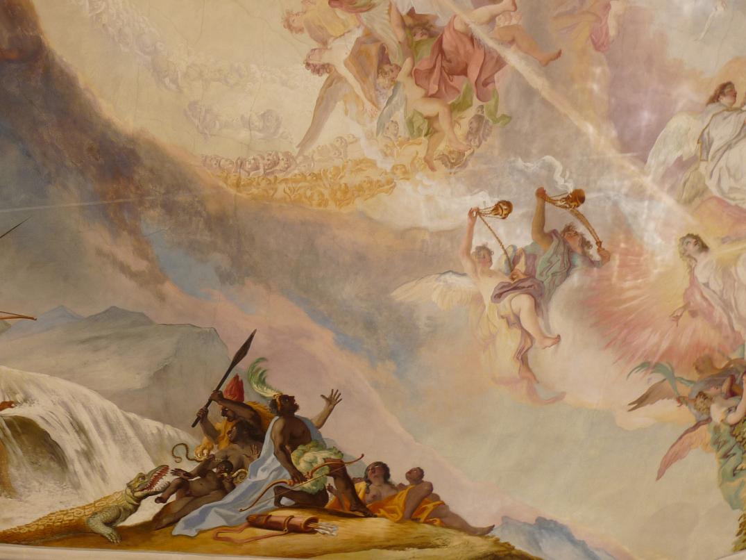 Cosmas Damian Asam (1713–1738), Deckenfresko Mysterium der Menschwerdung Christi, Ingolstadt, Asamkirche (Kongregationssaal Maria de Victoria, seit 1807 Kirche), 1734, Bild 6/22