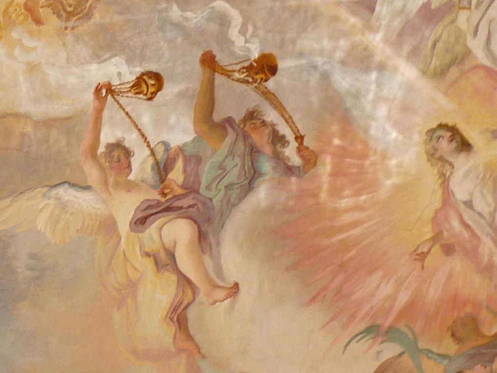 Cosmas Damian Asam (1713–1738), Deckenfresko Mysterium der Menschwerdung Christi, Ingolstadt, Asamkirche (Kongregationssaal Maria de Victoria, seit 1807 Kirche), 1734, Bild 7/22