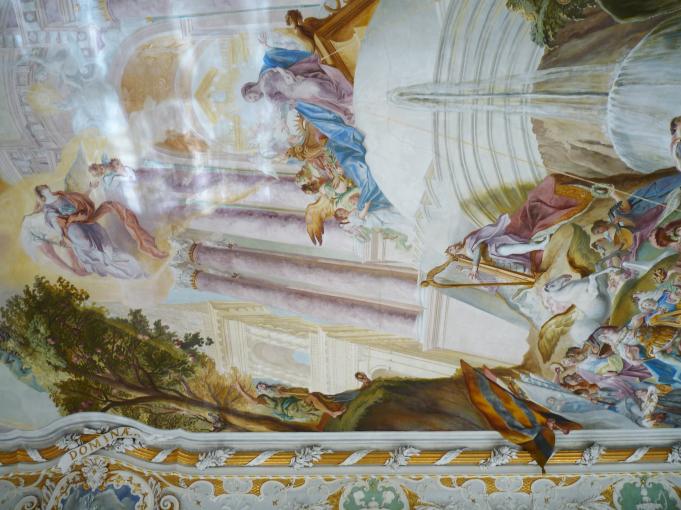 Cosmas Damian Asam (1713–1738), Deckenfresko Mysterium der Menschwerdung Christi, Ingolstadt, Asamkirche (Kongregationssaal Maria de Victoria, seit 1807 Kirche), 1734, Bild 8/22