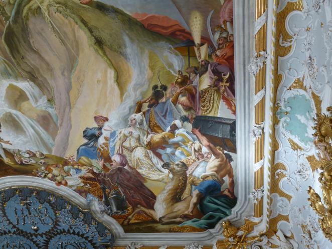 Cosmas Damian Asam (1713–1738), Deckenfresko Mysterium der Menschwerdung Christi, Ingolstadt, Asamkirche (Kongregationssaal Maria de Victoria, seit 1807 Kirche), 1734, Bild 11/22