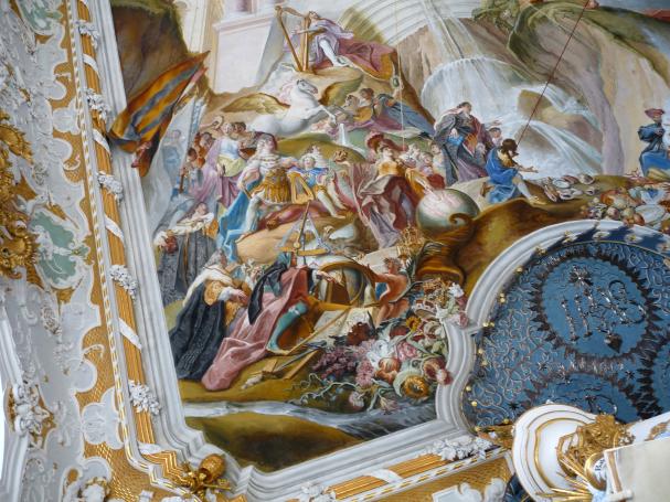 Cosmas Damian Asam (1713–1738), Deckenfresko Mysterium der Menschwerdung Christi, Ingolstadt, Asamkirche (Kongregationssaal Maria de Victoria, seit 1807 Kirche), 1734, Bild 12/22