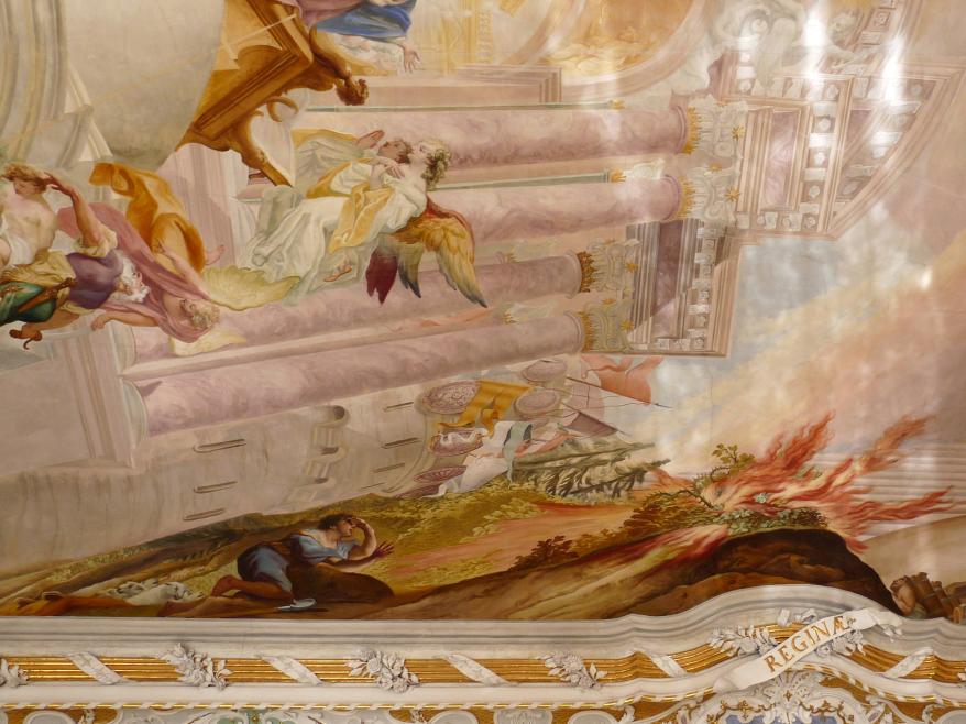 Cosmas Damian Asam (1713–1738), Deckenfresko Mysterium der Menschwerdung Christi, Ingolstadt, Asamkirche (Kongregationssaal Maria de Victoria, seit 1807 Kirche), 1734, Bild 17/22