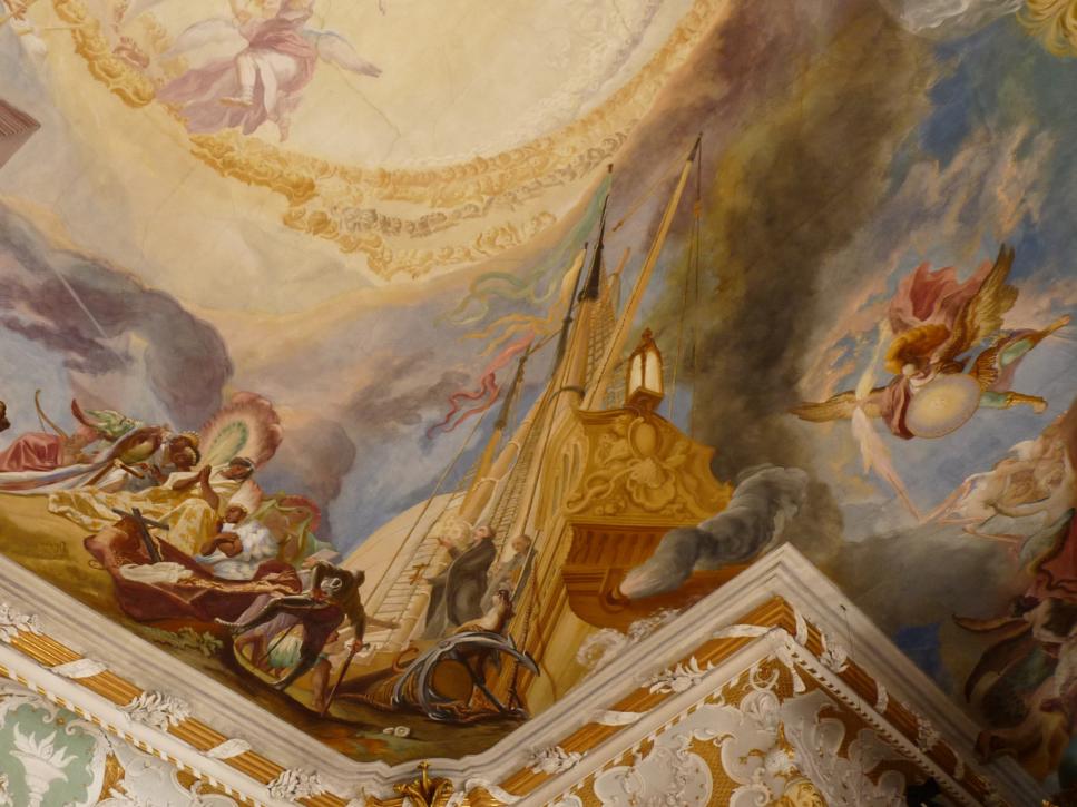 Cosmas Damian Asam (1713–1738), Deckenfresko Mysterium der Menschwerdung Christi, Ingolstadt, Asamkirche (Kongregationssaal Maria de Victoria, seit 1807 Kirche), 1734, Bild 19/22