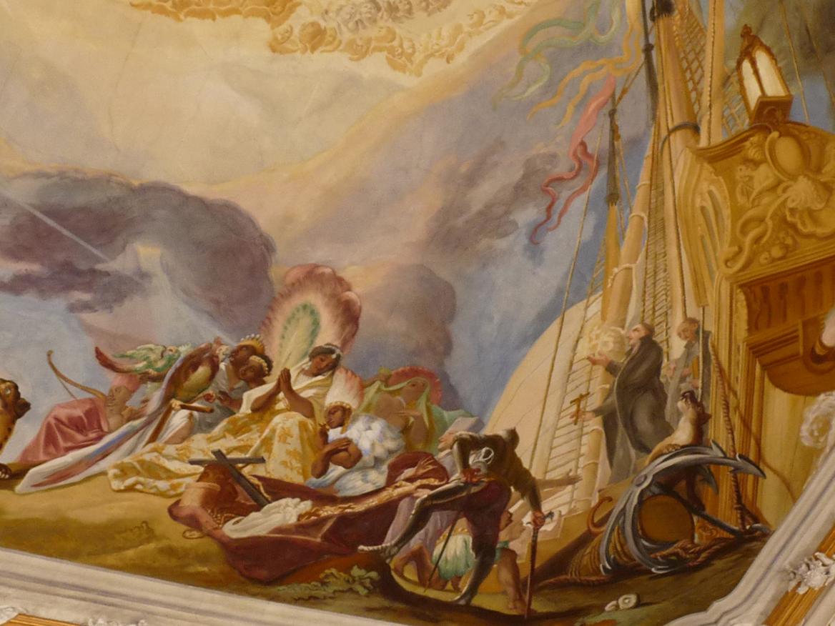 Cosmas Damian Asam (1713–1738), Deckenfresko Mysterium der Menschwerdung Christi, Ingolstadt, Asamkirche (Kongregationssaal Maria de Victoria, seit 1807 Kirche), 1734, Bild 20/22