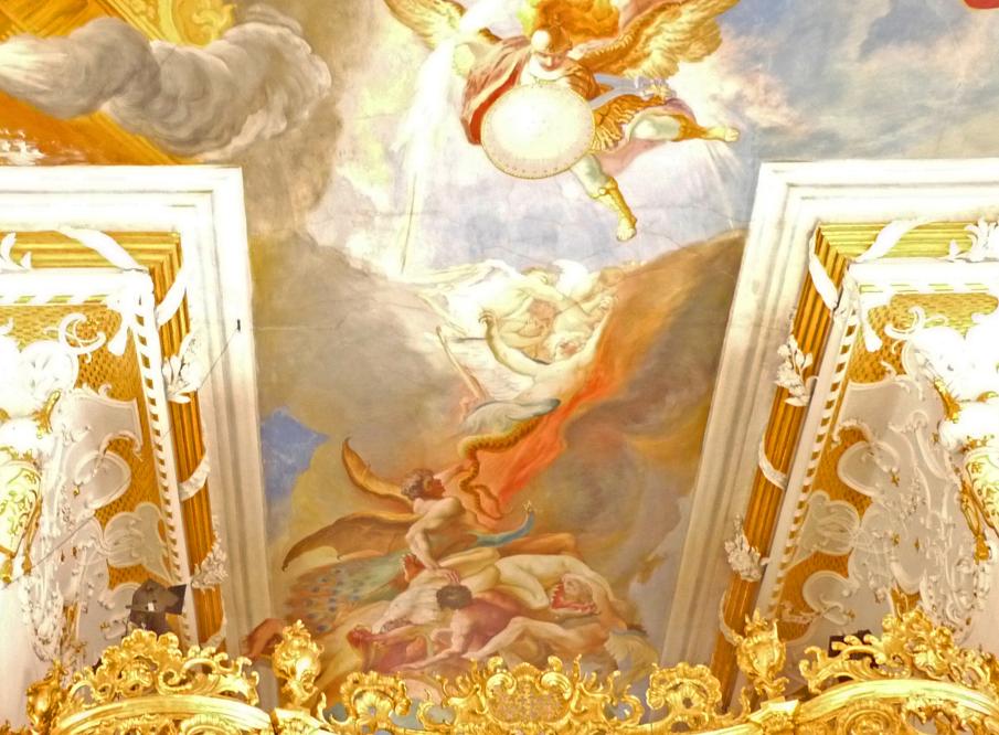 Cosmas Damian Asam (1713–1738), Deckenfresko Mysterium der Menschwerdung Christi, Ingolstadt, Asamkirche (Kongregationssaal Maria de Victoria, seit 1807 Kirche), 1734, Bild 22/22