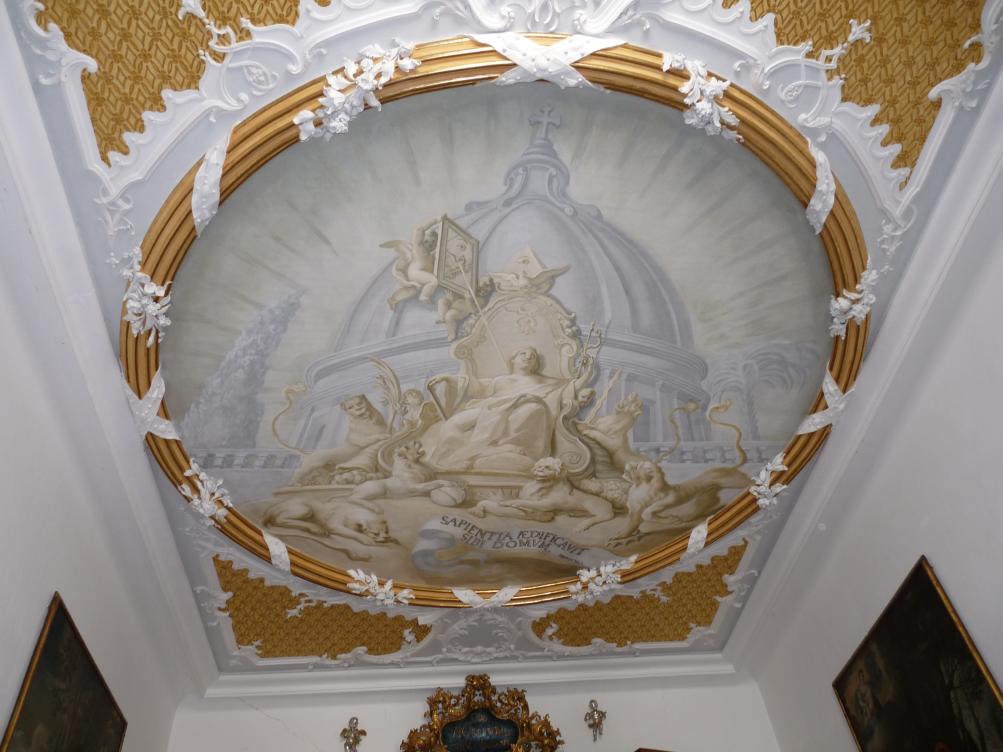 Cosmas Damian Asam (1713–1738), Deckenfresko im Eingangsraum zum Saal, Ingolstadt, Asamkirche (Kongregationssaal Maria de Victoria, seit 1807 Kirche), 1734, Bild 2/2