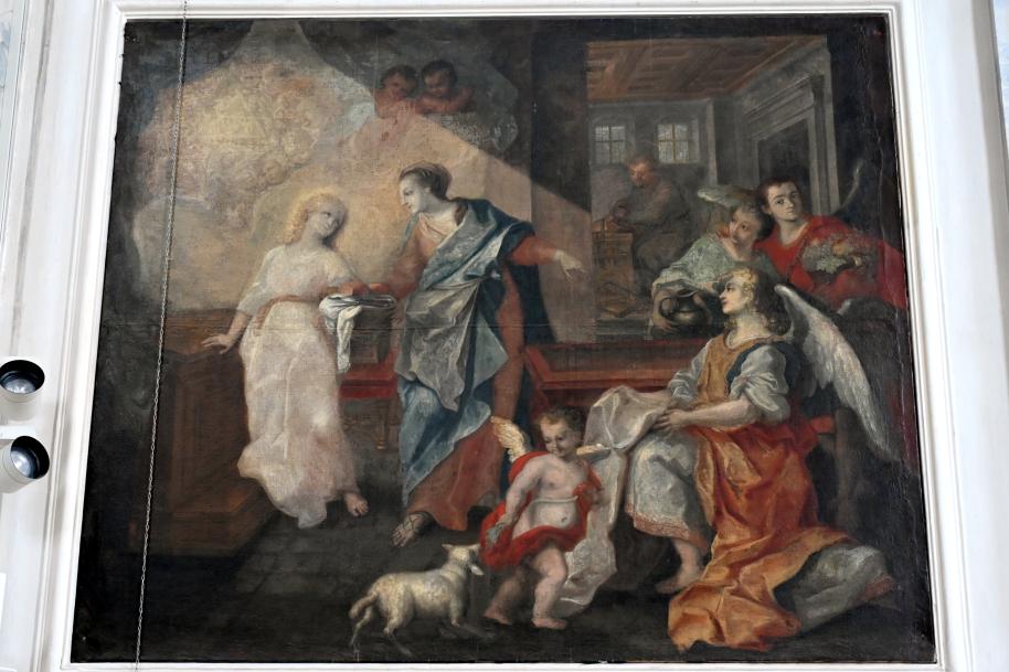 Christoph Thomas Scheffler (1719–1755), Historienbild "Jesus im Elternhaus" an der Chorwand, Ellwangen, ehem. Jesuitenkirche, heute evangelische Stadtkirche, 1725–1727