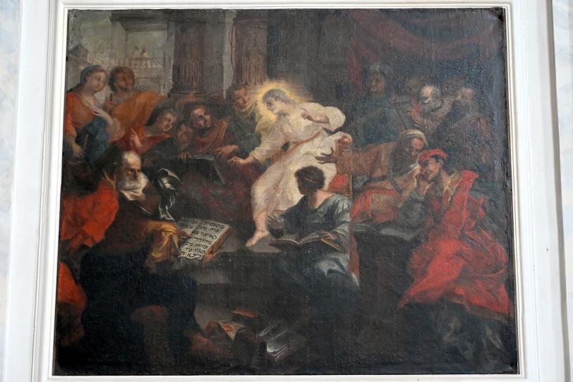 Christoph Thomas Scheffler (1719–1755), Historienbild "Jesus lehrt im Tempel" an der Chorwand, Ellwangen, ehem. Jesuitenkirche, heute evangelische Stadtkirche, 1725–1727