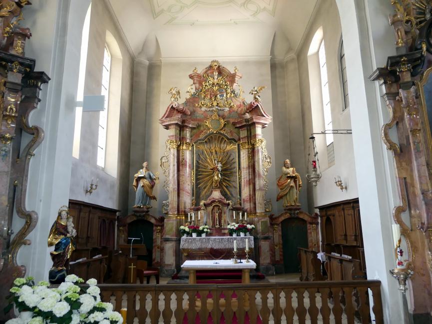 Johann Joseph Christian (1727–1777), Hochaltar (Tabernakel 1770 von Michael Feichtmayer ersetzt), Wilfingen, Pfarrkirche St. Johannes Nepomuk, 1731, Bild 1/17