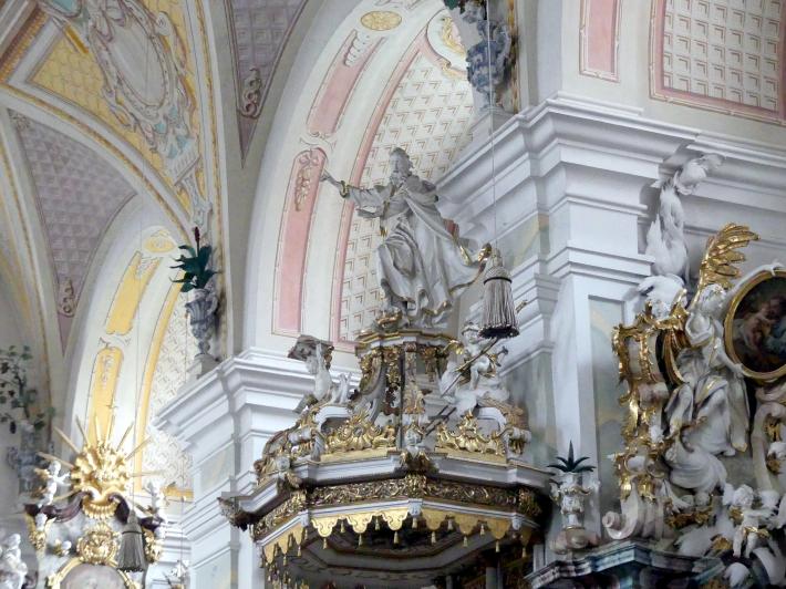 Christian Jorhan der Ältere (1750–1802), Figuren auf dem Schalldeckel der Kanzel, Mallersdorf, ehem. Klosterkirche, heute Pfarrkirche St. Johannes Evangelist, 1776, Bild 2/7