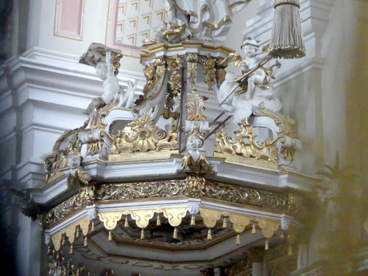 Christian Jorhan der Ältere (1750–1802), Figuren auf dem Schalldeckel der Kanzel, Mallersdorf, ehem. Klosterkirche, heute Pfarrkirche St. Johannes Evangelist, 1776, Bild 7/7