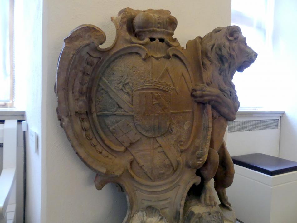 Johann Peter Wagner (1755–1797), Löwe mit Wappen, Würzburg, ehem. Schießhaus der Königlich-priviligierten Hauptschützengesellschaft Würzburg von 1392, jetzt Würzburg, Museum für Franken (ehem. Mainfränkisches Museum), Treppenhaus, 1770, Bild 4/5