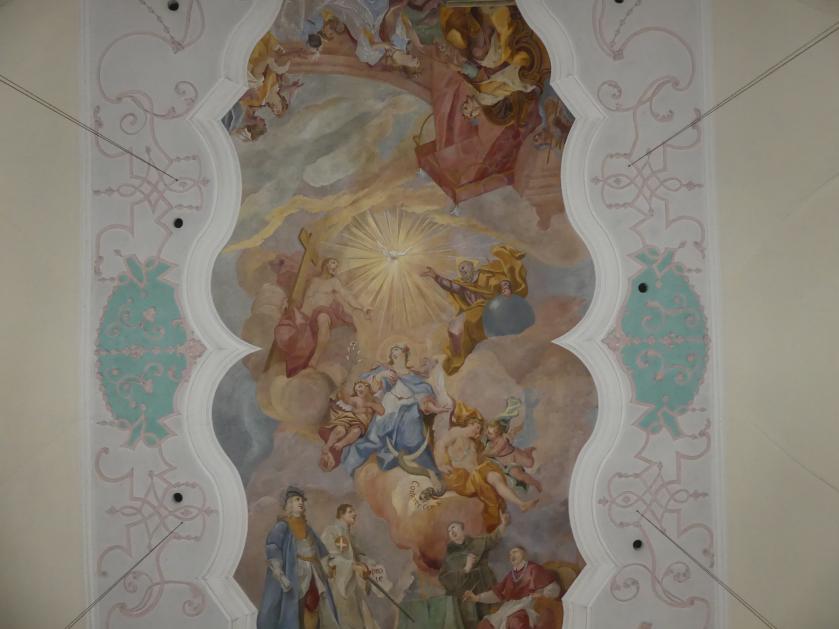 Otto Gebhard (1726–1772), Langhausfresko "Maria als Fürsprecherin für die Menschheit", Pettenreuth, Pfarrkirche Mariä Himmelfahrt, 1738–1739, Bild 3/5