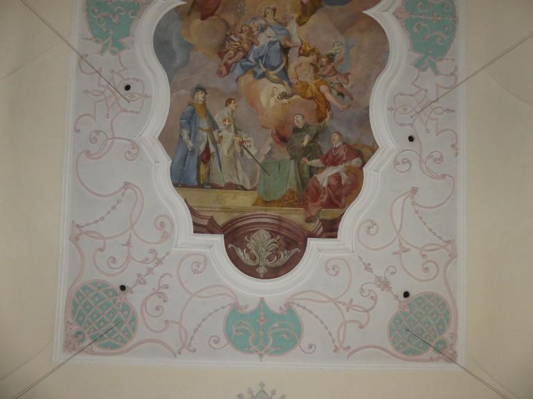 Otto Gebhard (1726–1772), Langhausfresko "Maria als Fürsprecherin für die Menschheit", Pettenreuth, Pfarrkirche Mariä Himmelfahrt, 1738–1739, Bild 5/5