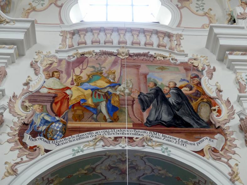 Johann Gebhard (1704–1751), Zwölf Fresken an den Obergadenwänden im Chor- und Langhaus, Reichenbach (Landkreis Cham), ehem. Benediktinerkloster, ehem. Abteikirche, heute Filialkirche Mariä Himmelfahrt, 1743–1744, Bild 2/10