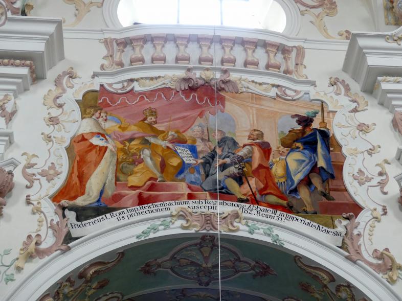 Johann Gebhard (1704–1751), Zwölf Fresken an den Obergadenwänden im Chor- und Langhaus, Reichenbach (Landkreis Cham), ehem. Benediktinerkloster, ehem. Abteikirche, heute Filialkirche Mariä Himmelfahrt, 1743–1744, Bild 3/10