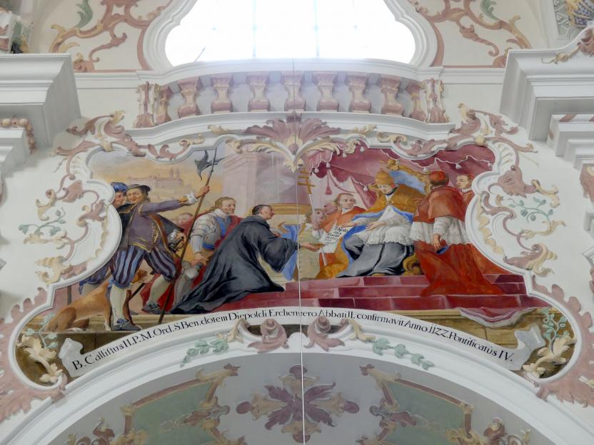 Johann Gebhard (1704–1751), Zwölf Fresken an den Obergadenwänden im Chor- und Langhaus, Reichenbach (Landkreis Cham), ehem. Benediktinerkloster, ehem. Abteikirche, heute Filialkirche Mariä Himmelfahrt, 1743–1744, Bild 5/10