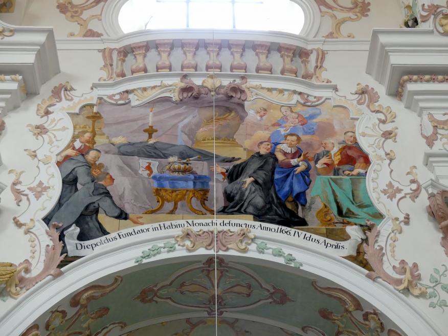 Johann Gebhard (1704–1751), Zwölf Fresken an den Obergadenwänden im Chor- und Langhaus, Reichenbach (Landkreis Cham), ehem. Benediktinerkloster, ehem. Abteikirche, heute Filialkirche Mariä Himmelfahrt, 1743–1744, Bild 6/10