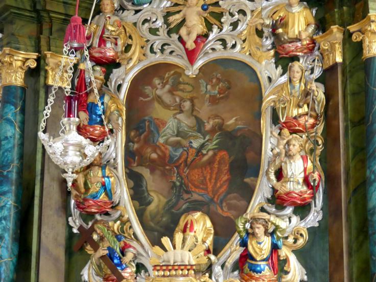 Johann Gebhard (1704–1751), Hochaltargemälde "Die Glorie der Hl. Margareta", Deusmauer (Velburg), Pfarrkirche St. Maria und Margareta, 1733, Bild 2/3
