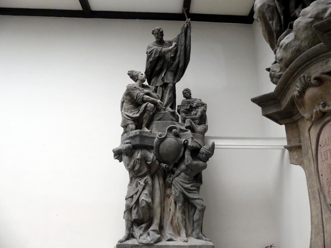 Ferdinand Maximilian Brokoff (1707–1731), Figurengruppe mit dem Hl. Franz Xaver, Prag, Karlsbrücke, jetzt Prag-Holešovice, Lapidarium, Saal 4, 1711