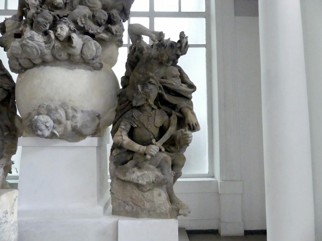 Johann Michael Brüderle (1739–1740), Skulptur der Auferstehung Christi, Prag-Hradschin, Prager Loreto, ehem. Kapuzinerkloster, jetzt Prag-Holešovice, Lapidarium, Saal 4, 1740, Bild 2/4