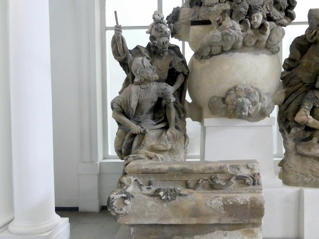 Johann Michael Brüderle (1739–1740), Skulptur der Auferstehung Christi, Prag-Hradschin, Prager Loreto, ehem. Kapuzinerkloster, jetzt Prag-Holešovice, Lapidarium, Saal 4, 1740, Bild 4/4