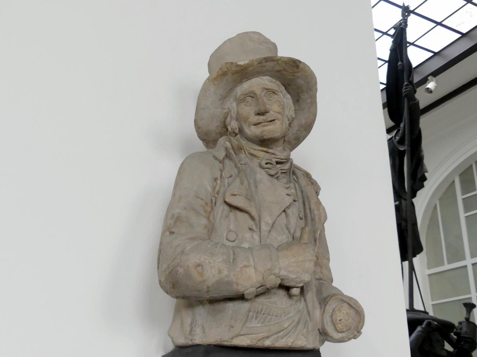 Josef Malinský (1806), Hausdiener (Selbstportrait des Bildhauers Josef Malinský), Prag-Neustadt, ehem. Palais Thun-Hohenstein, Jungmannova 36/40 (abgerissen 1922), jetzt Prag-Holešovice, Lapidarium, Saal 7, nach 1805, Bild 2/2