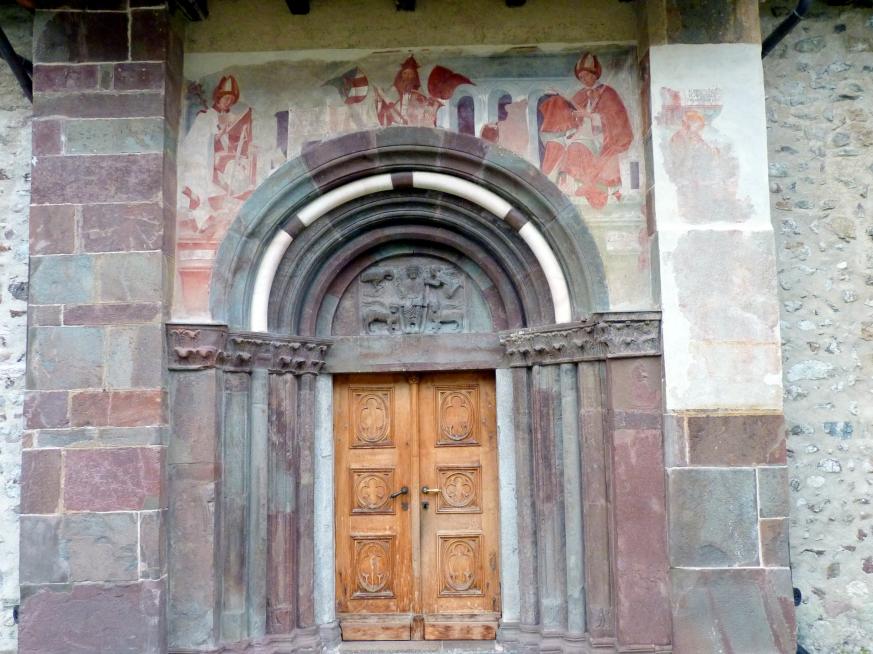 Michael Pacher (1461–1497), Fresko Kaiser Otto I., flankiert von den Hl. Candidus und Korbinian, Innichen, Stiftskirche zu den Heiligen Candidus und Korbinian, 1468–1469, Bild 3/3