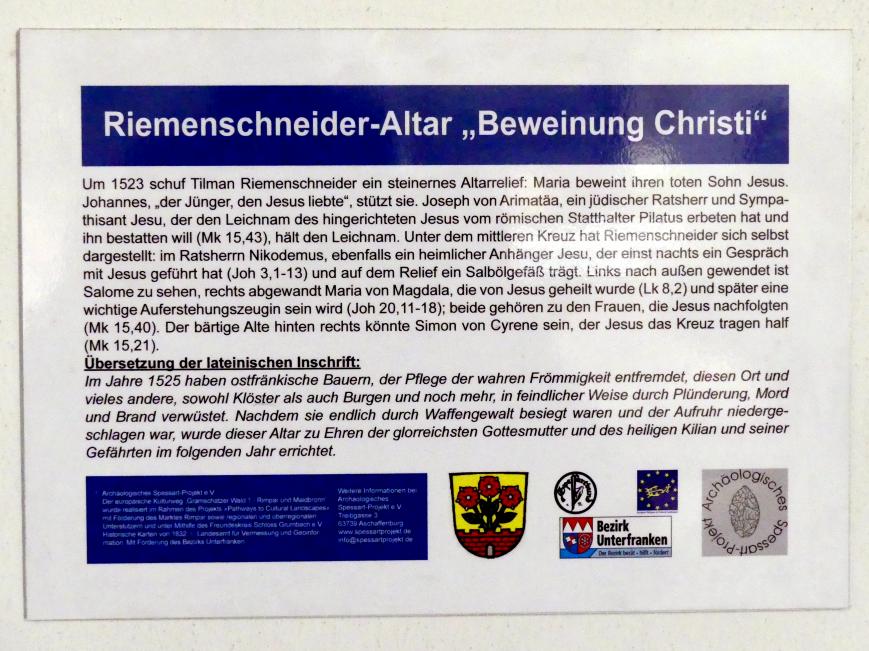 Tilman Riemenschneider (1487–1523), Altar "Beweinung Christi", Maidbronn, ehem. Zisterzienserinnenkloster, um 1522–1525, Bild 12/12