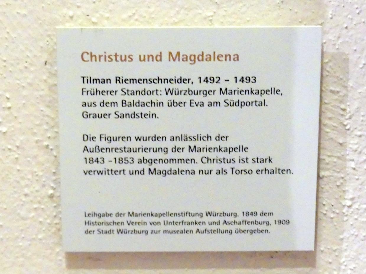 Tilman Riemenschneider (1487–1523), Christus und Magdalena, Würzburg, Marienkapelle, jetzt Würzburg, Museum für Franken (ehem. Mainfränkisches Museum), Riemenschneider-Saal, 1492–1493, Bild 2/2
