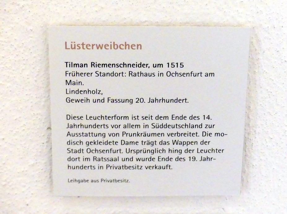 Tilman Riemenschneider (1487–1523), Lüsterweibchen, Ochsenfurt, Rathaus, jetzt Würzburg, Museum für Franken (ehem. Mainfränkisches Museum), Riemenschneider-Saal, um 1515, Bild 4/4
