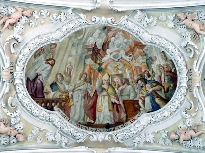 Cosmas Damian Asam (1713–1738), Drei Fresken unter der Orgelempore, je ein Fresko in den sechs Seitenkapellen, Amberg, Wallfahrtskirche Maria Hilf, 1718, Bild 2/3