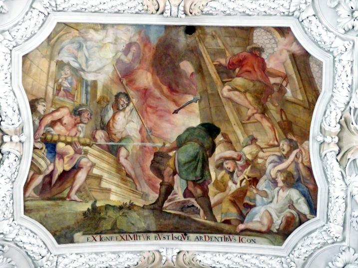 Cosmas Damian Asam (1713–1738), Drei Fresken unter der Orgelempore, je ein Fresko in den sechs Seitenkapellen, Amberg, Wallfahrtskirche Maria Hilf, 1718, Bild 3/3