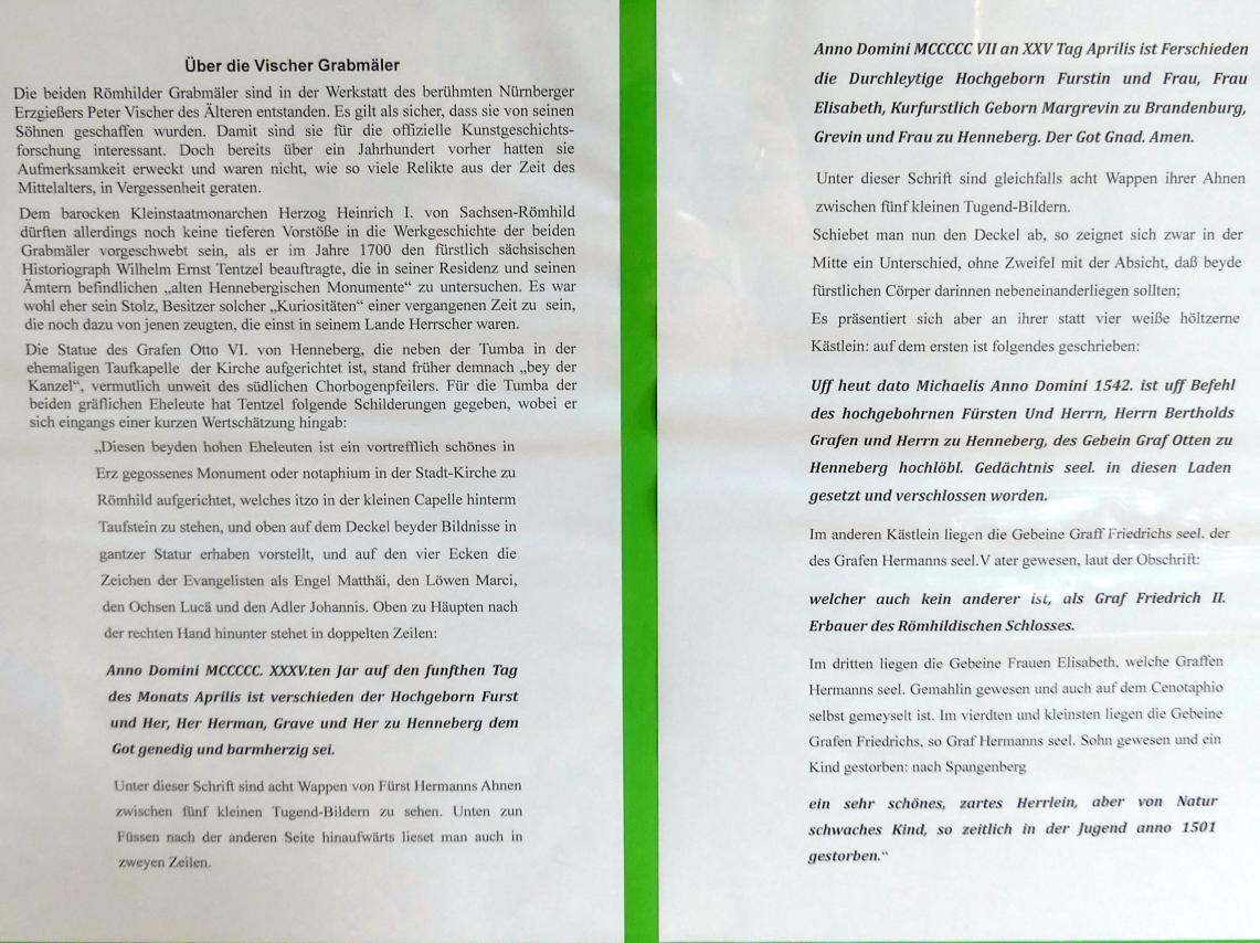 Hermann Vischer der Jüngere (1508–1510), Grabmal Elisabeth von Brandenburg (1474–1507) und Hermann VIII. von Henneberg (1470-1535), Römhild, Stiftskirche Jungfrau Maria und Johannes der Täufer, nach 1507, Bild 2/18